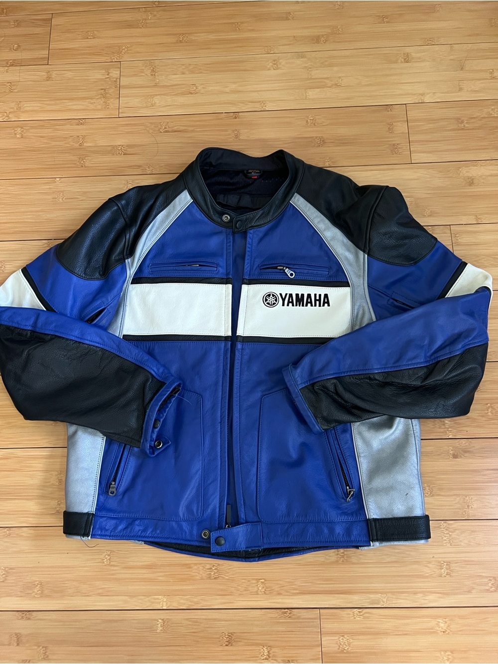 Vintage 2005 Yamaha Racing Leather Motorcycle Jacket Blue White Black Men 44